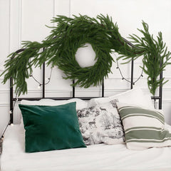 8.86FT Artificial Norfolk Pine Garlands, Real Touch Winter Pine Garland, Green Artificial Greenery Garland for Table, Mantle, Wall, Outdoor, Indoor Christmas Decorations