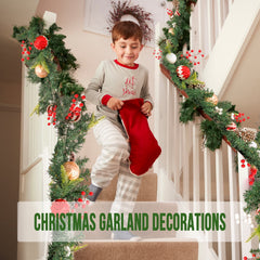 6 FT Garland Christmas Decorations, Battery Operated Lighted Garland Indoor with Red Berries, Candy Balls, Pinecones and Lush Branches, 25 Warm LED Lights 3 Modes, Christmas Garland for Mantle