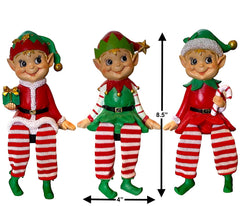 Happy & Smiling Elves W Dangling Legs Poly W Fabric Christmas Winter Elf Sitter Decoration Collectible Figurine Indoor Ornament 8.5" H Set of 3