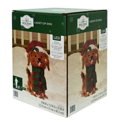 Indoor/Outdoor Light-Up Plush Dog Christmas Decoration with 35 LED Lights, Warm White, 19", by Holiday Time