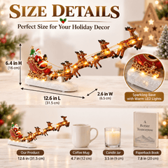 Trendy Christmas Santa Claus Sleigh Decoration - Festive Scene Decor with Reindeer, Hand-Painted Detailed Design for Mantel, Tabletop, Living Room & Home Holiday Displays, 31.5*6.5*16cm, Red