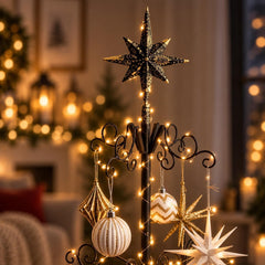 Barton Wrought Iron Christmas Tree Ornament Display Stand, 6.4' Metal Holder with 138 Hooks, Black