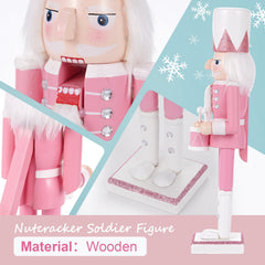TJT 2Pcs 12'' Nutcracker Decorations, Christmas Nutcracker Soldier Ornaments Festive Collectible Xmas Figures Decorative Gift Indoor, Pink
