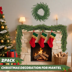Syvvy 2 Pcs 6 Ft Artificial Norfolk Pine Garlands, Green Artificial Greenery Garland for Table, Mantle, Wall, Indoor, Outdoor Christmas Decorations, Real Touch Winter Pine Garland.