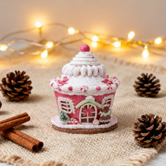 Pink Gingerbread House Decor, Light Up Gingerbread House Xmas Village Ornaments, LED Candy House for Christmas Decor