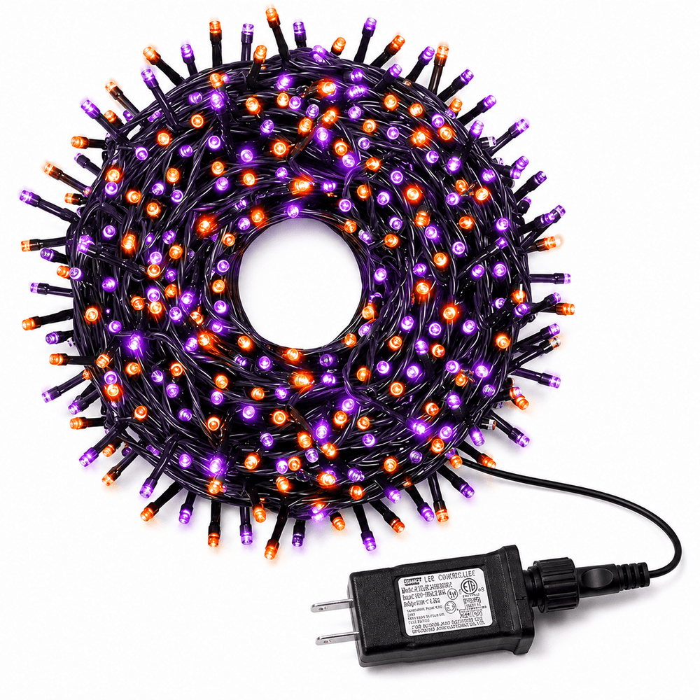 simeccom Christmas String Lights, 108 ft 300 LED Twinkle Fairy Lights for Indoor Outdoor Halloween Decorations, Purple and Orange