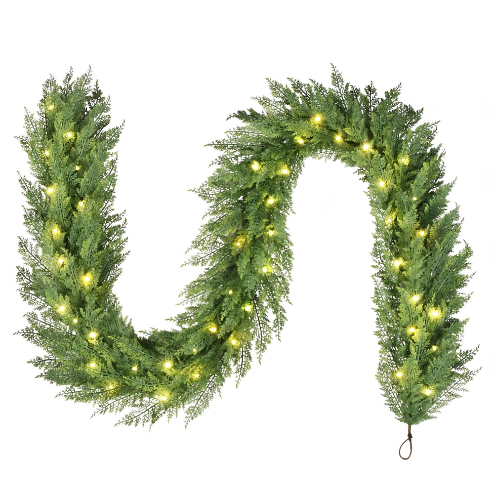 My Texas House Cypress Pre-Lit Warm White LED Artificial Christmas Garland, Green, 9'