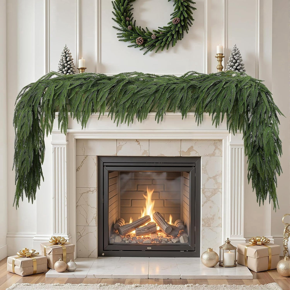  9FT Real Touch PE Christmas Garland, Artificial Norfolk Pine Garland for Mantel, Stair Railing, Christmas Tree, Xmas Decoration for Indoor & Outdoor, Green
