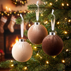 15 Pcs Fabric-Wrapped Christmas Ball Ornaments - 3.2 Inch Large Shatterproof Christmas Tree Decorations in Ivory, Khaki and Dark Brown for Farmhouse, Woodland and Holiday Decor