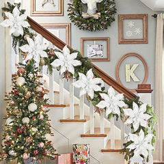 Briful 9'' Christmas Poinsettia Flowers 8PCS Glitter Artificial Flowers Large Christmas Ornament Flowers for Xmas Tree Wreath Garland Decoration White