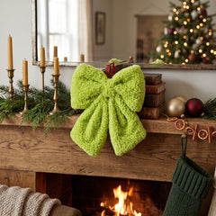 Christmas Decorations Christmas 2-Piece Set Of Green Furry Christmas Ornaments With Red Towel Bow, Suitable for Hand-Washing and Decoration