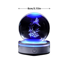 3D Crystal Ball Gifts for Women Men Decorations Night Light,Ornament Glass Snow Globe Room Art Decor Crafts,Hummingbird