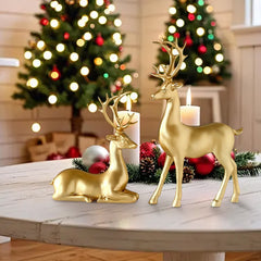 2 Pack Resin Christmas Reindeer Figurines,Deer Statues,Elk Sculpture Deer Ornaments for Living Figurine Statues TV Cabinet Home Office Wine Cabinet Decoration(Gold #03)