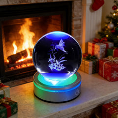 3D Crystal Ball Gifts for Women Men Decorations Night Light,Ornament Glass Snow Globe Room Art Decor Crafts,Hummingbird
