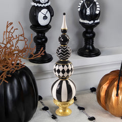 15.7"H Resin Stacked Sphere Sculpture, Black White and Gold Tabletop Decor for Halloween Christmas