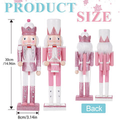 TJT 2Pcs 12'' Nutcracker Decorations, Christmas Nutcracker Soldier Ornaments Festive Collectible Xmas Figures Decorative Gift Indoor, Pink