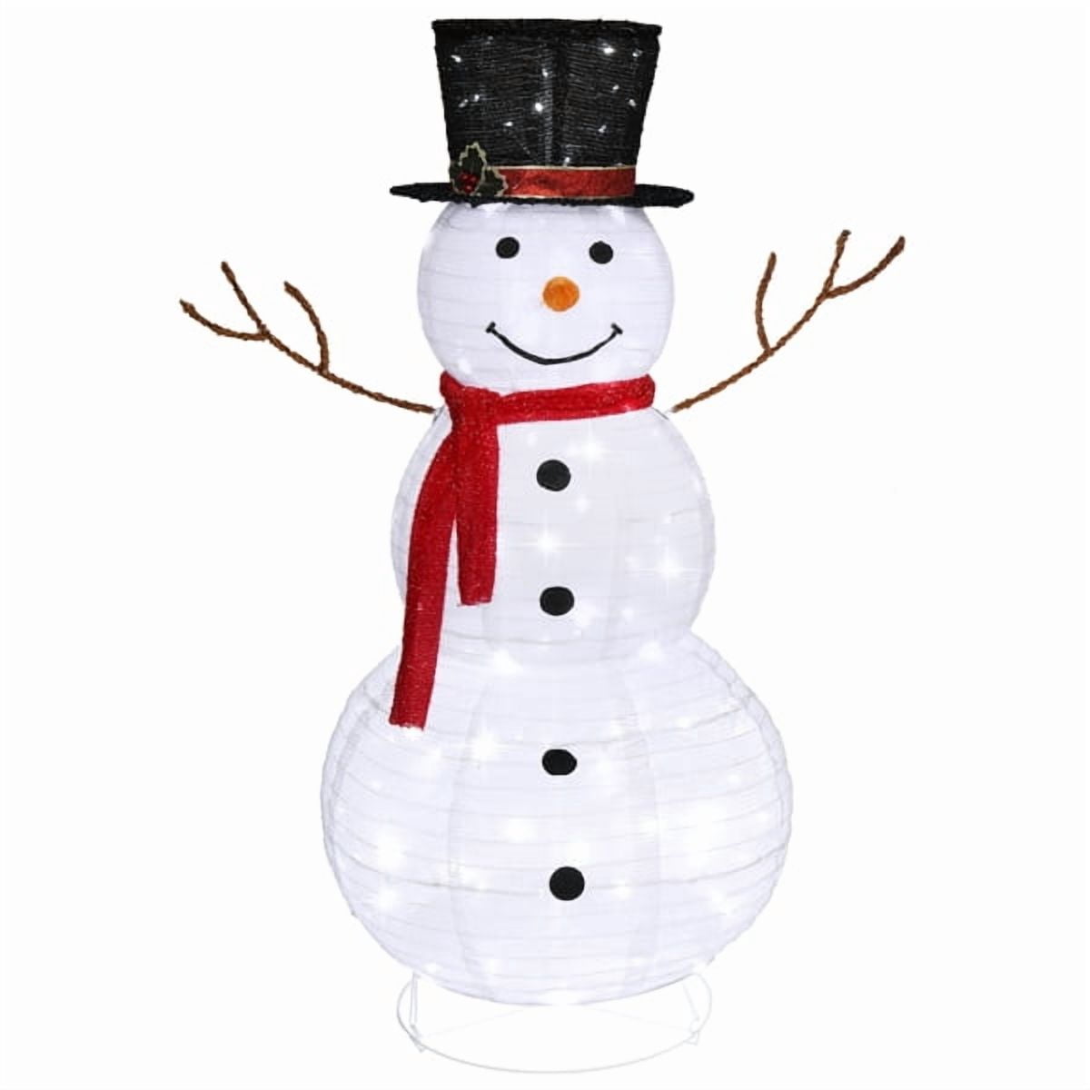 Alvantor 4 ft Pre-Lit Snowman with 120 LED Lights, Top Hat and Red Scarf, Indoor and Covered Outdoor Christmas Decorations, White