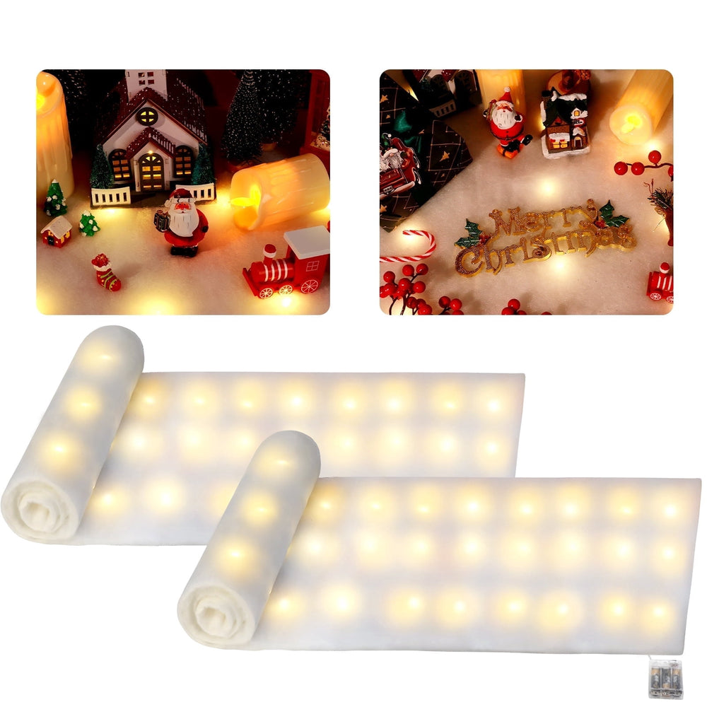  2Pcs LED Christmas Snow Blanket Runner, Illuminated Fake Snow Decoration, 70 x 17.7 Inch