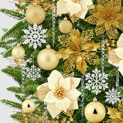 Avelune™ 92Pcs Christmas Tree Decorations Includes Poinsettia