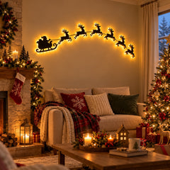 Avelune™ Lighted Santa Sleigh and Reindeer Wall Decor,Christmas