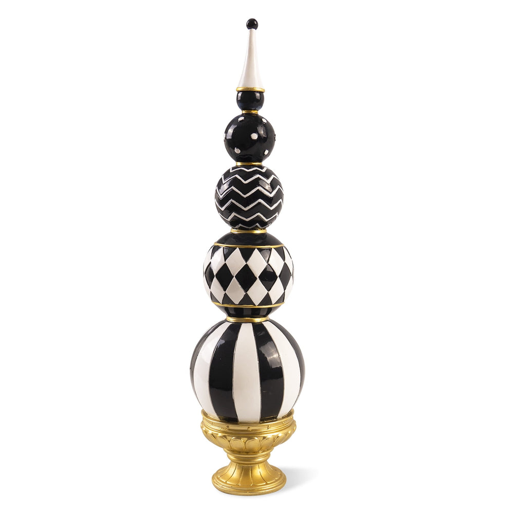 15.7"H Resin Stacked Sphere Sculpture, Black White and Gold Tabletop Decor for Halloween Christmas