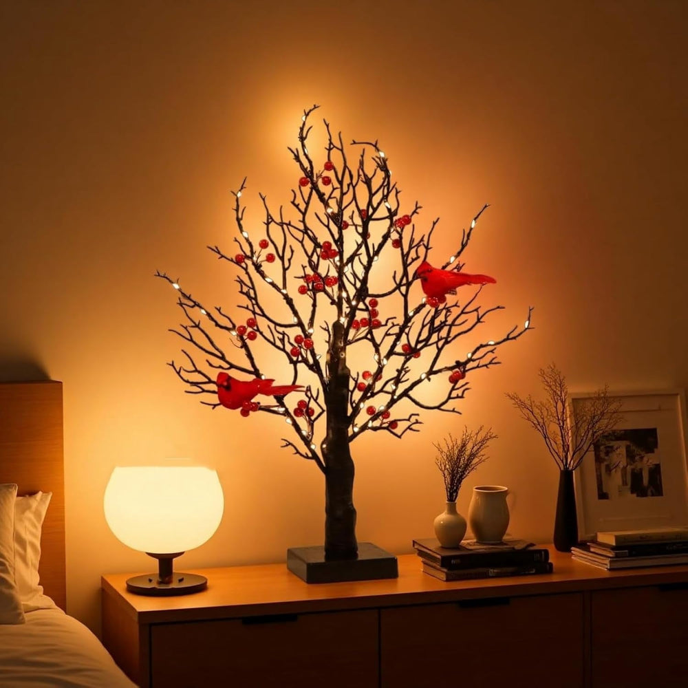 Cardinal Tree with Moving Birds, Vintage Glowing Tree with Cardinals(21 in), Ansurely Cardinal Tree, Led Vintage Glowing Tree, Suitable for Christmas, Halloween Decorations (1)