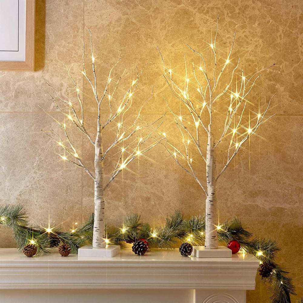 Christmas Decorations Indoor, 24.41 inch Birch Tree with LED Lights, Fairy Light Spirit Tree for Christmas Decor, Warm White Lighted Birch Trees for Home Decor Indoor (2pcs)
