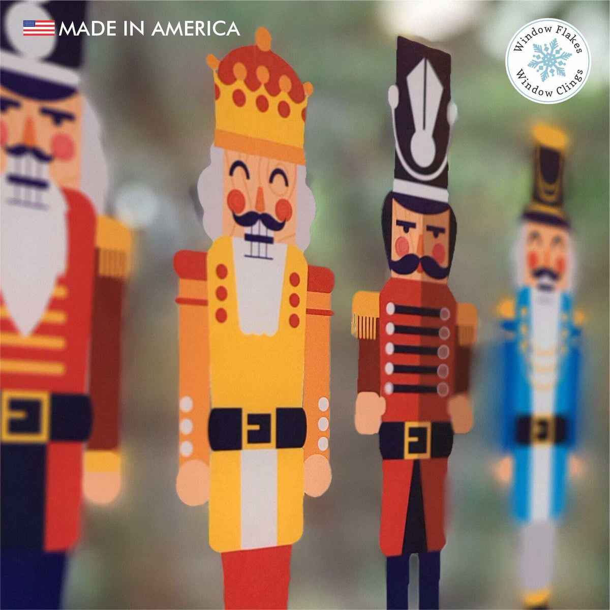 22.5" / XL - Set of 5 Christmas Nutcracker Window Cling Decals Vinyl Holiday Decorations. Home Decor. Made In America.