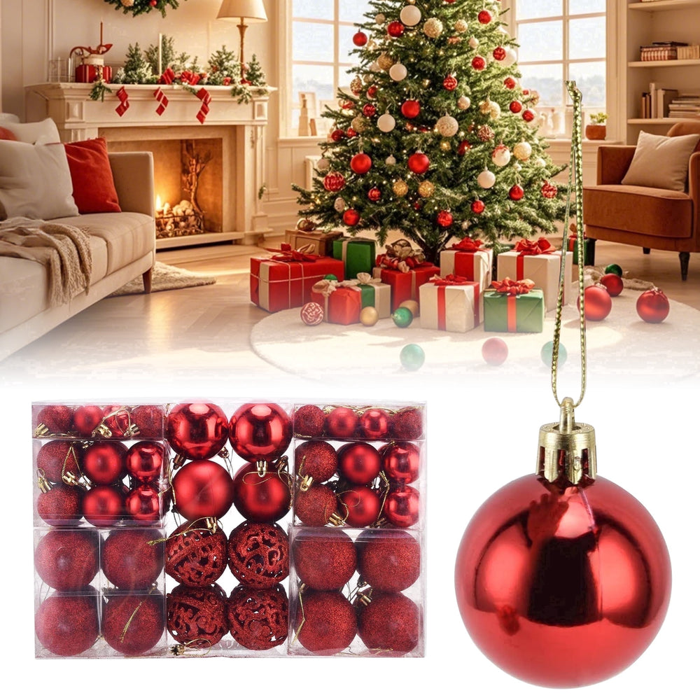 HioHa 100-Pack Christmas Ball Ornaments, Shatterproof Plastic Decor with Hanging Cords, Assorted Sizes and Finishes for Xmas Tree, Red
