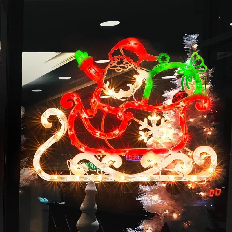 Christmas Window Silhouette Lights | Lighted Double-Sided Santa & Sleigh Decoration with 50 Incandescent Mini Lights | Perfect for Holiday Indoor/Outdoor Wall, Door & Glass Decor