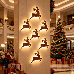Avelune™ Lighted Santa Sleigh Reindeer & Village Scene Wall Decor