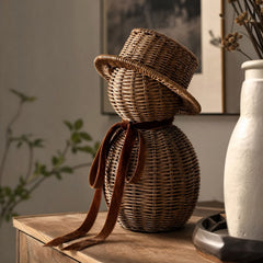 Avelune™ Christmas Rattan Snowman with Bow, Christmas Winter