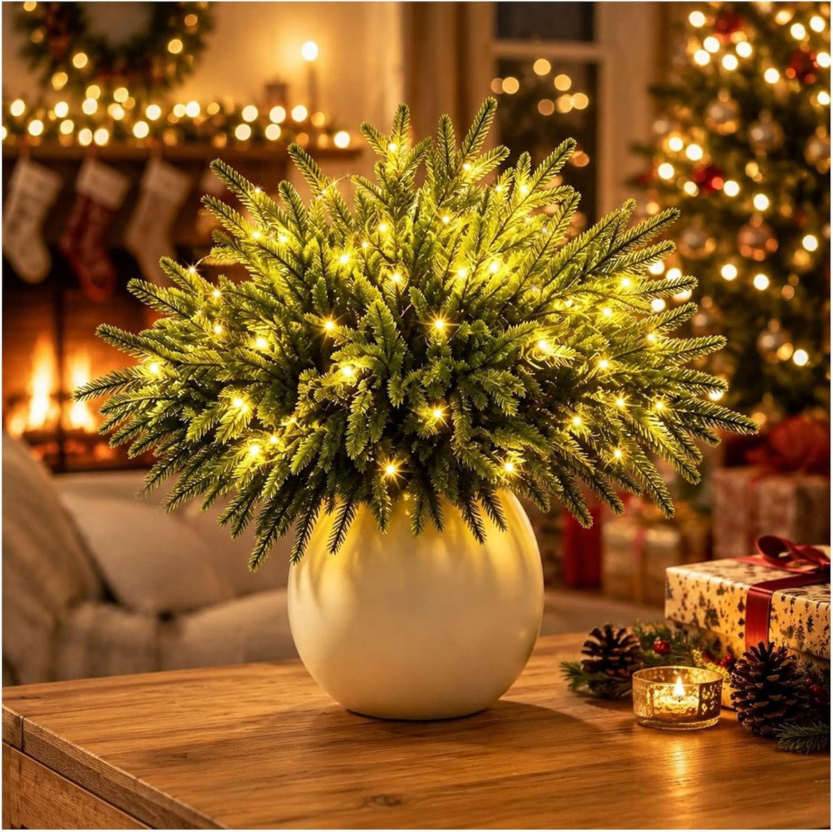 Clearance! Christmas Twinkling Enchanted Evergreen Pine Tree with Lights, Christmas Decoration. Gift for Family Friends (10 Pine)