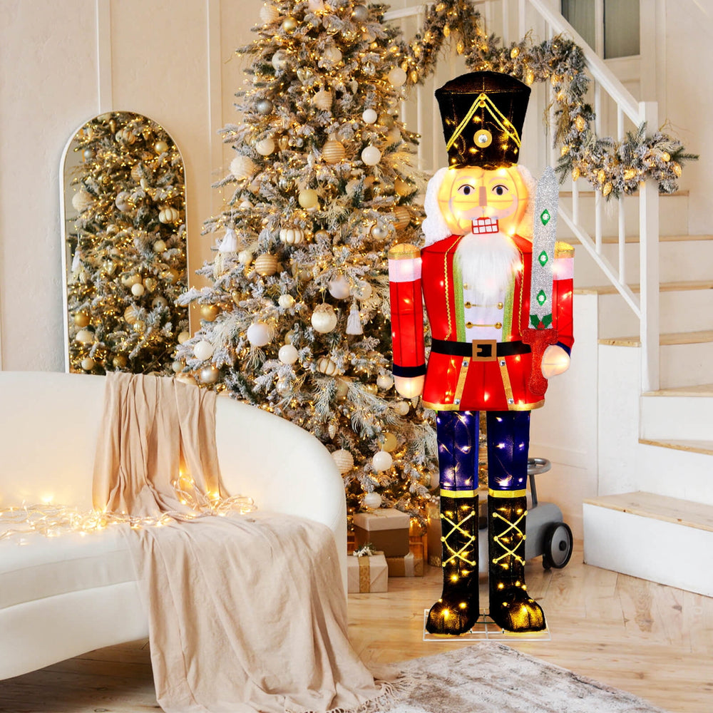  1 PCS 5 FT Lighted Nutcracker Soldier Outdoor Christmas Decoration with Glitter Sword