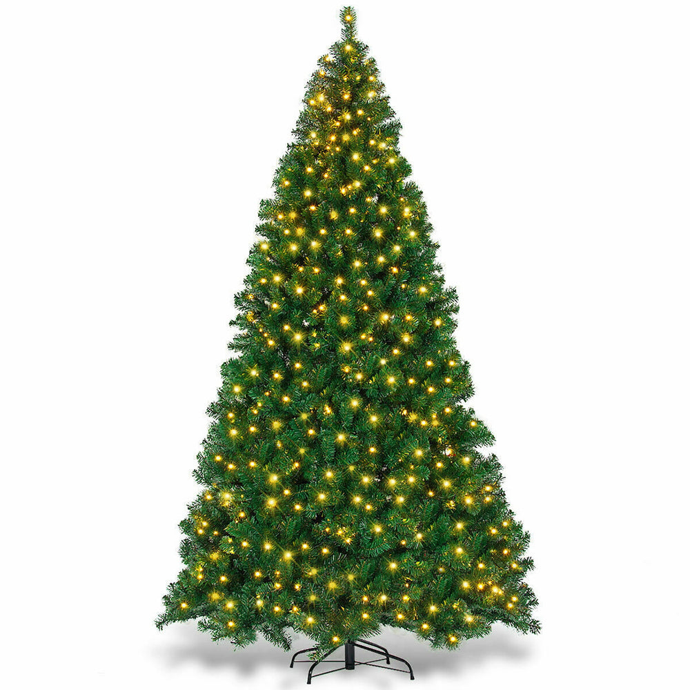  9Ft Pre-Lit PVC Christmas Tree Hinged 700 LED Lights Green