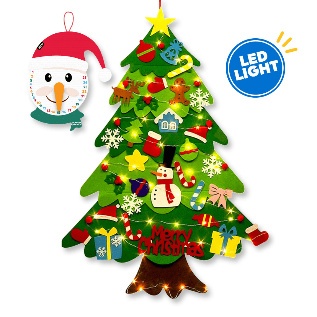 DIY Felt Christmas Tree Set for Toddlers Kids with Led String Light, 3ft Wall Hanging DIY Christmas Tree with Detachable Ornaments for Xmas Gifts Home Decoration