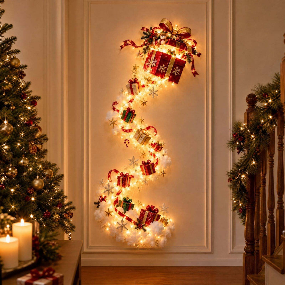 FeiBiQiuBi Christmas Magic Trail Wall Light, Glowing Christmas Wall Decor with Illuminated Holiday Story Scene, Lighted Indoor Holiday Wall Decor