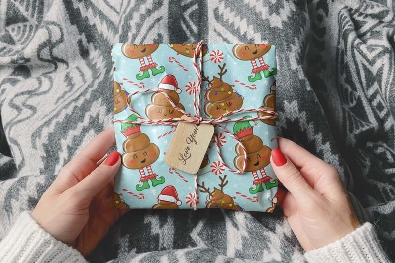 Fun Colorful Poop Christmas Wrapping Paper, Humor Xmas Gift Wrap, Adults and Fans of Crude Humor, Xmas Christmas Decor for Friends Collegue 58x23in