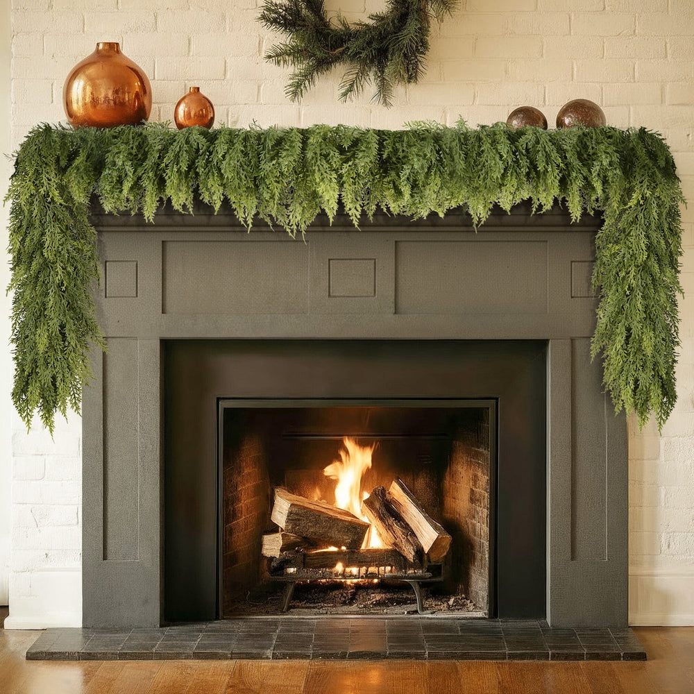 Joyooss 9ft Christmas Garland Norfolk Cypress Garland Real Touch Faux Greenery Cedar Garlands For Mantle,table,wall,christmas Decorations Indoor Outdoor
