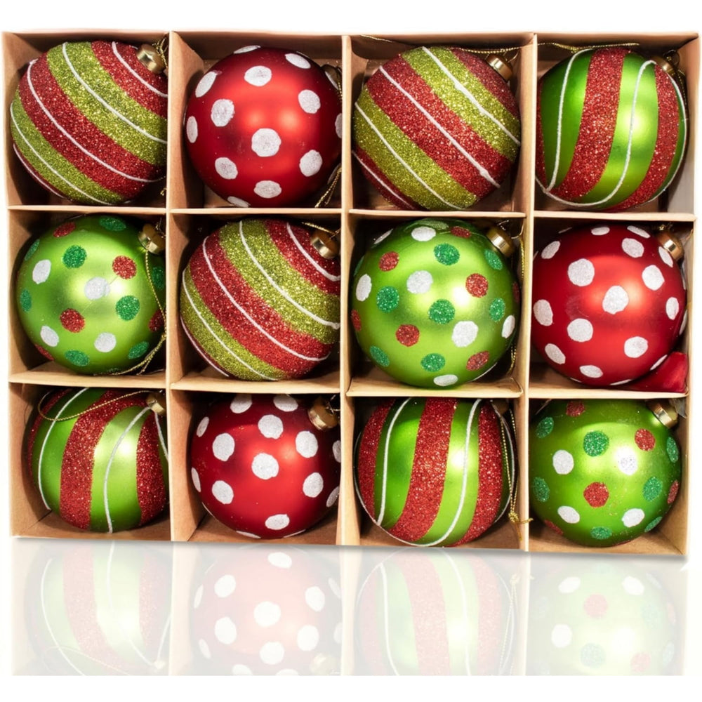 Katinyos 12PCS Christmas Balls Decorations Ornaments Set, Glittering Shatterproof Hanging Bulbs Christmas Tree Decor(Green)