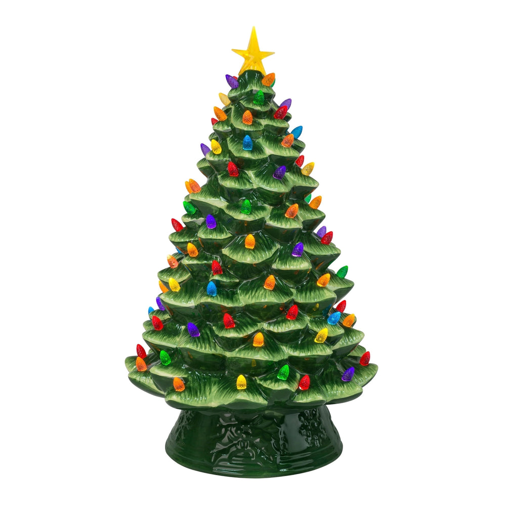  Nostalgic Ceramic Christmas Tree with LED Lights Indoor Decoration, 18 Inches, Green