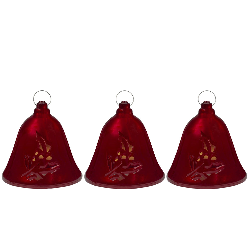 Northlight Musical Lighted Red Bells Christmas Decorations - 6.5" - Red - Set of 3