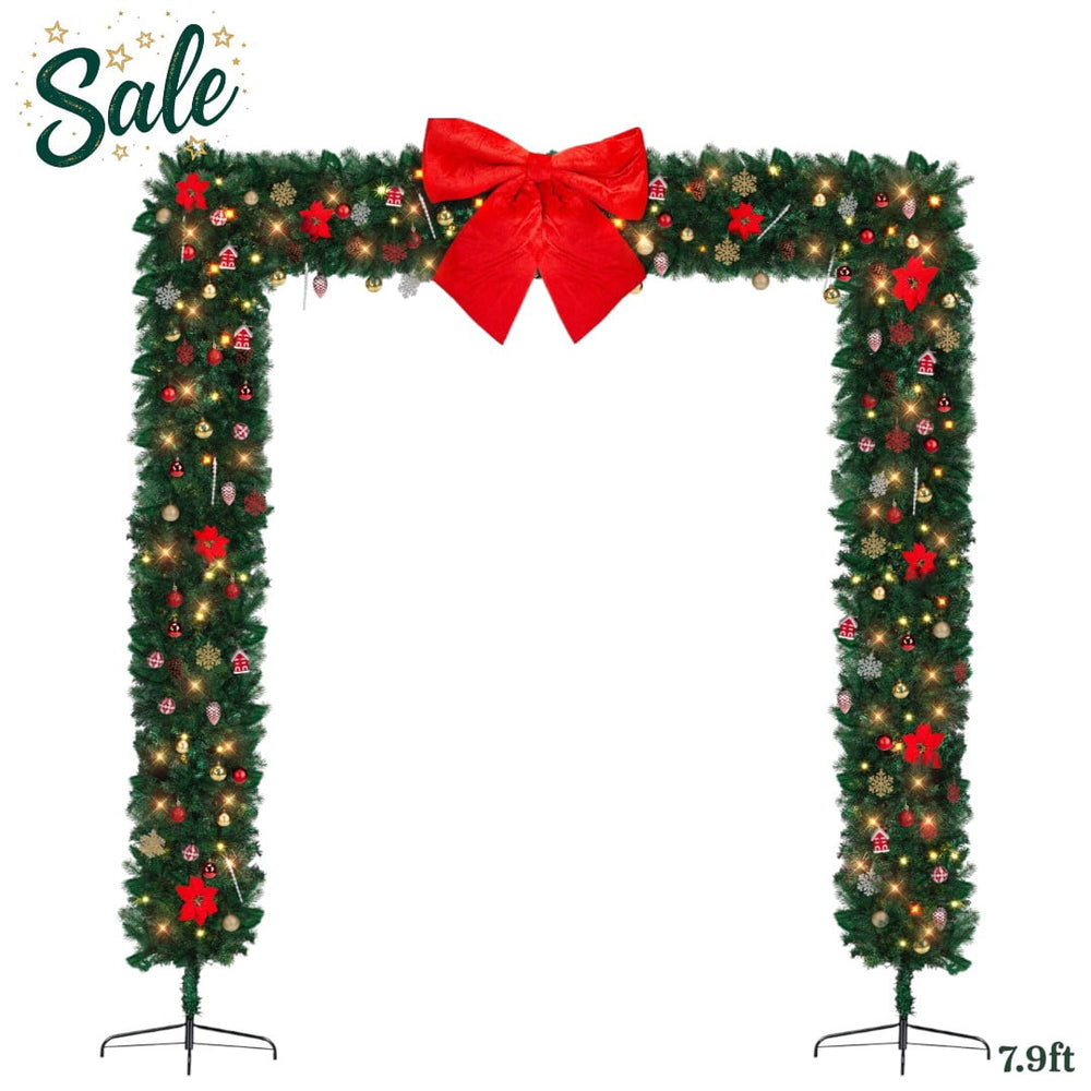 Pre-Lit 7.9ft Christmas Archway with 1,650 Branches, Warm White LED Lights, DIY Ornaments, Flat-Top Green PVC Arch for Indoor/Outdoor Holiday Decorations