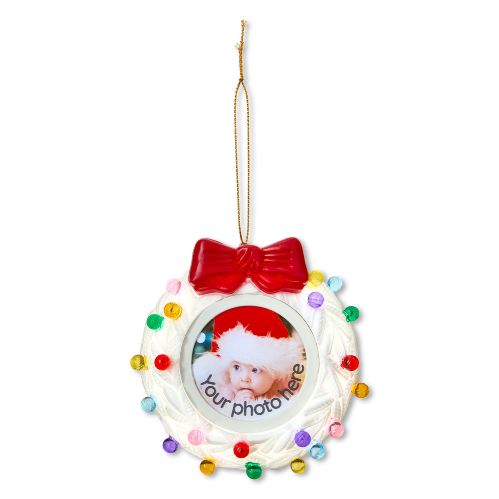  3" Recordable Picture Frame Wreath Ornament, White
