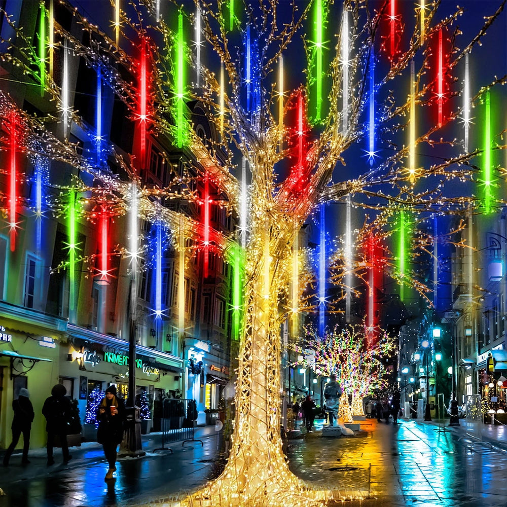 Rirool Meteor Shower Rain Lights, Valentine Lights 50cm 10 Tubes 540 LED Icicle Snow Falling Christmas Lights Outdoor Raindrop Lights, Xmas Wedding Party Tree Holiday Decoration, Multicolor