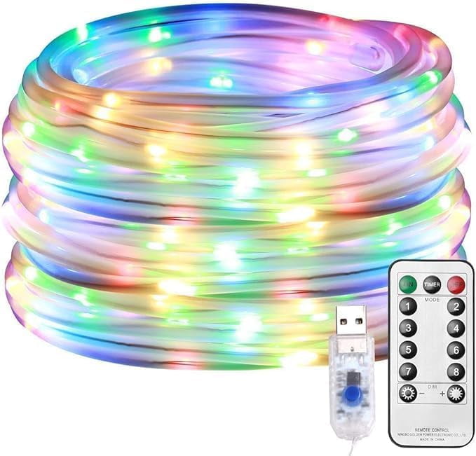 Rope String Lights, 12M/39ft 100LED Waterproof 8 Mode/Remote USB Tube Lights Christmas Lights,String Lights Outdoor Indoor for Christmas Decorations