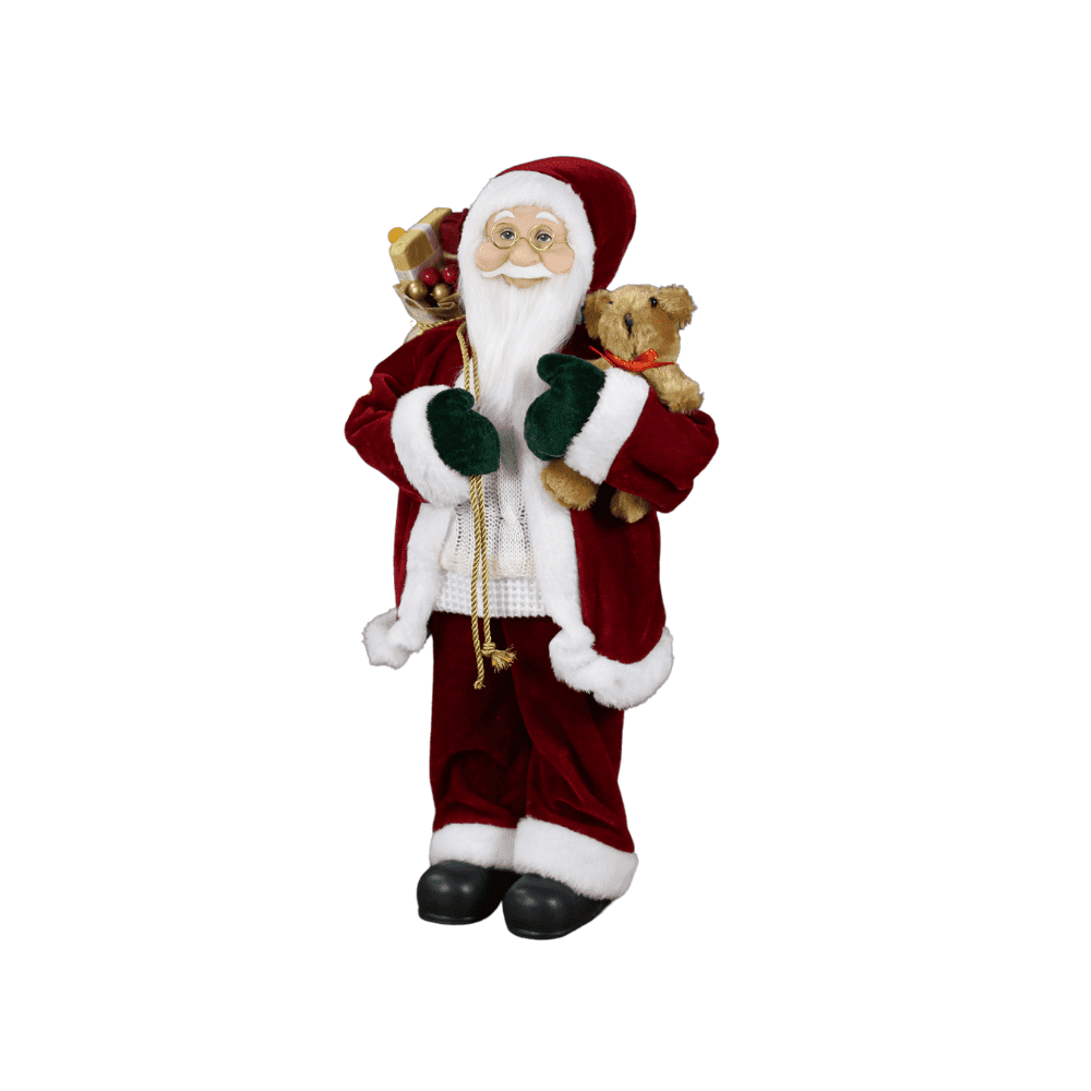 SINT 18" Christmas Indoor Decoration Santa in a Sweater Bearing Gifts & Teddy Figurine