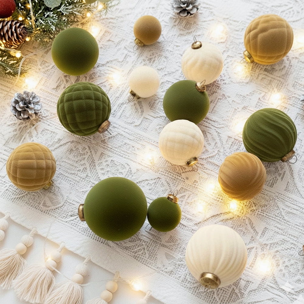 THE BRIVE 36PCS Flocked Velvet Christmas Ball Ornaments - Shatterproof Decor for Tree, Holiday & Home Decorations Mixed