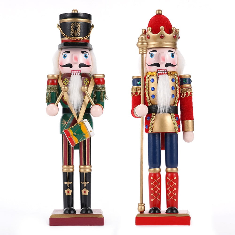 TJT 2Pcs Nutcracker Decorations Set, Wooden Nutcracker Soldier Christmas Ornaments Collectible Festive Xmas Figures Decor Gift Indoor, 12'' Green Red