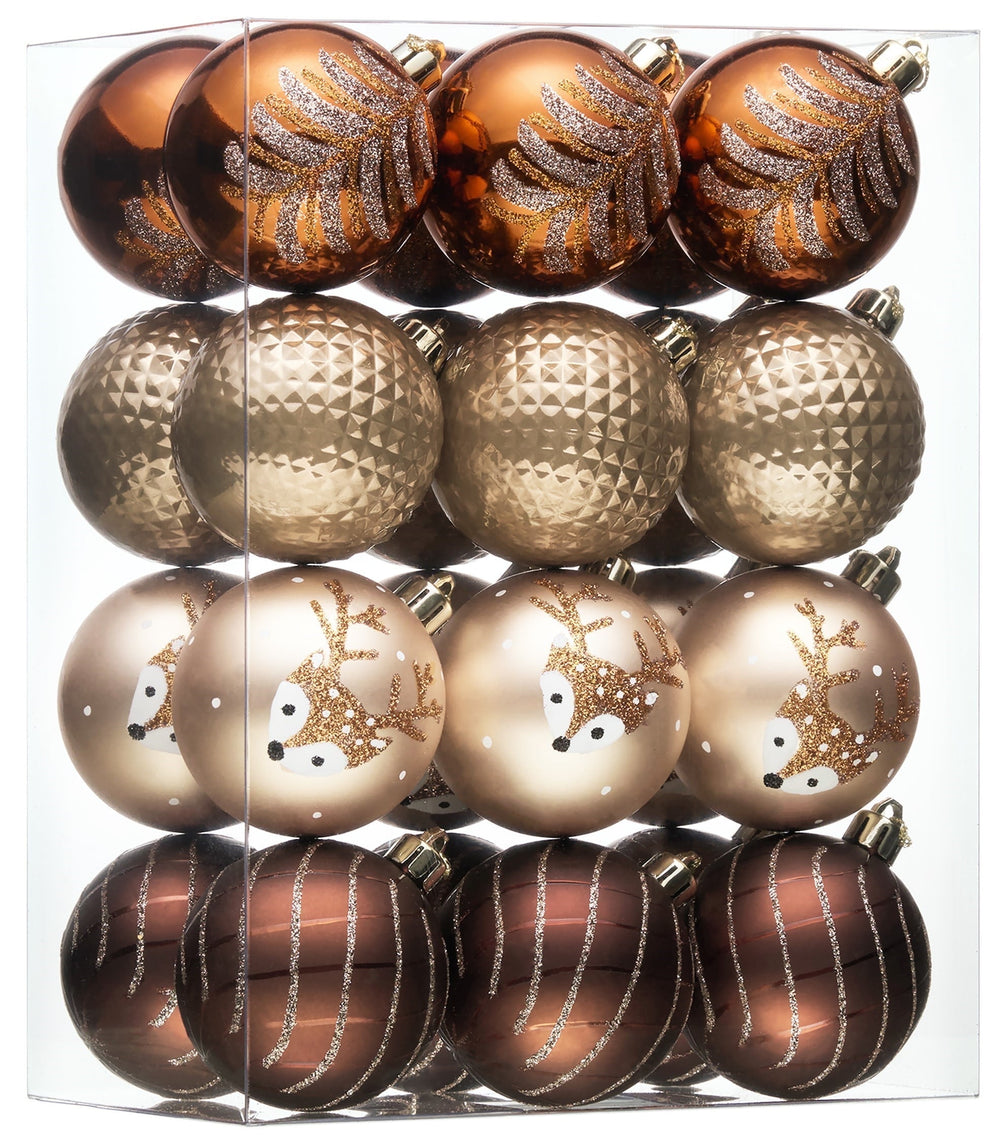 Valery Madelyn 24ct 2.36 inches Christmas Ornaments, Luxurious Copper Gold Shatterproof Assorted Christmas Tree Ornaments Set for Xmas Decoration Holiday Party Decor